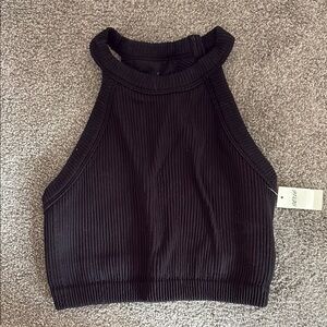 Aerie Black Ribbed Halter Top